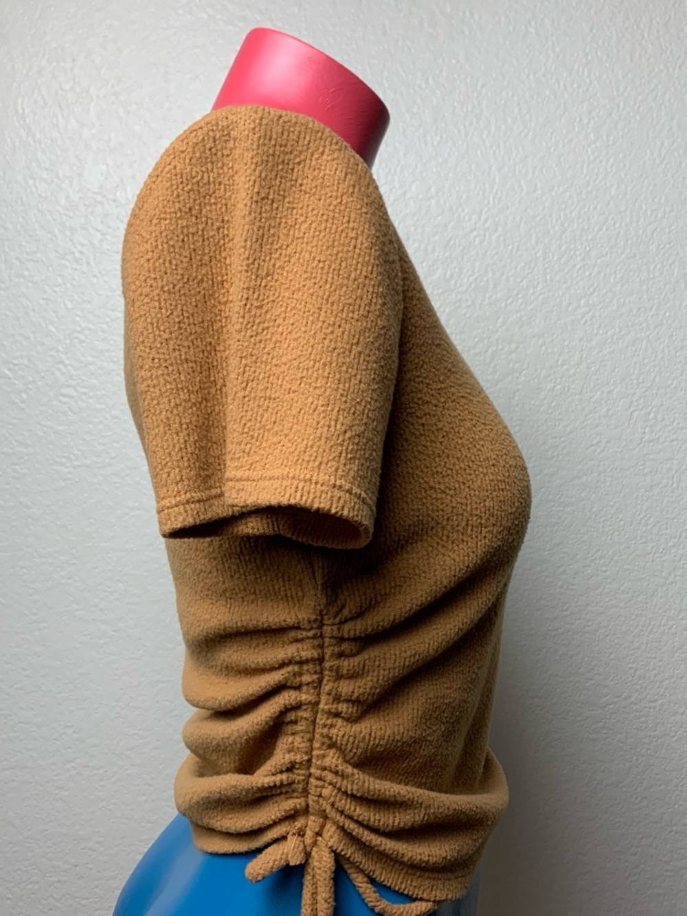 Camel Textured Ruched Drawstring Side Top - Picture 3 of 5